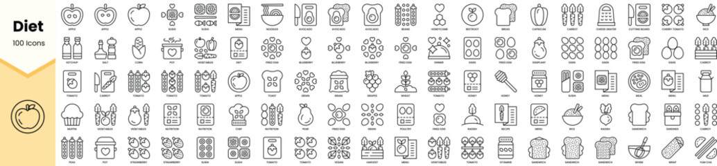 Set of diet icons. Simple line art style icons pack. Vector illustration - obrazy, fototapety, plakaty