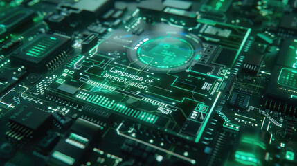 Fototapeta premium Detailed close-up view of a computer chip showing intricate circuitry and components