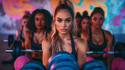 Fit Women Posing Coolly with Weights in a Gym Generative AI