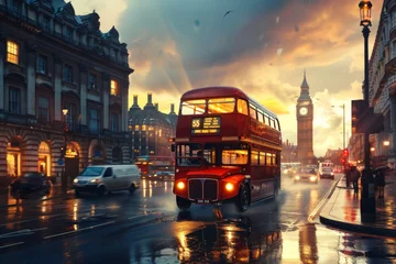 Behangcirkel Double-Decker Bus in London © spyrakot