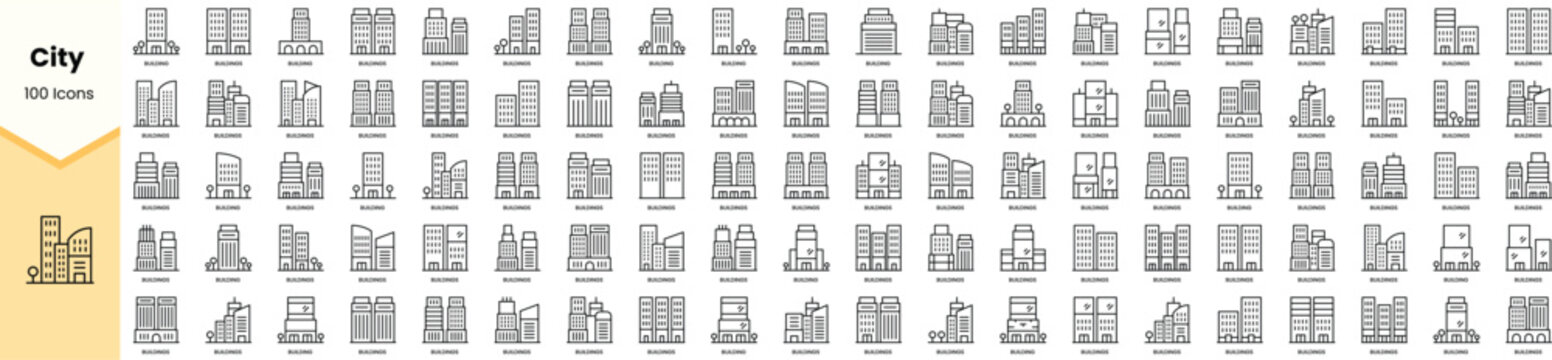 Set of city icons. Simple line art style icons pack. Vector illustration