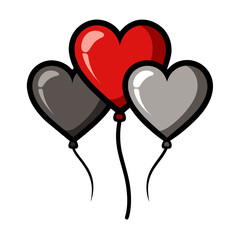 three-red-ash-charcoal-heart-shape-balloons-vector