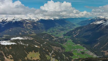 Fototapeta na wymiar Village in valley and mountain in Alps