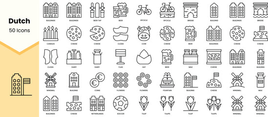 Set of dutch icons. Simple line art style icons pack. Vector illustration - obrazy, fototapety, plakaty