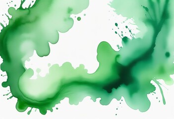 Green watercolor spots bright background. Template, banner, copy space.
