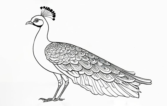 Black and white peacock coloring page.