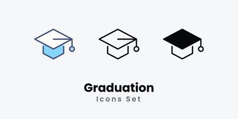 Graduation Icons set thin line and glyph vector icon illustration