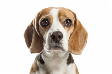 Beagle dog isolated on white background looking at camera