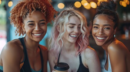 Friends Laughing and Enjoying Coffee Post-Workout Generative AI