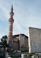 The historic Augustus Temple and Haci Bayram Veli Mosque in Ankara.   