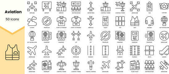 Set of aviation icons. Simple line art style icons pack. Vector illustration - obrazy, fototapety, plakaty