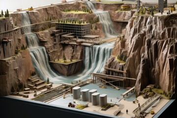 Huge dam under construction, top overlooking the huge dam under construction, Ai generated