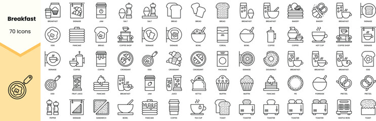 Set of breakfast icons. Simple line art style icons pack. Vector illustration - obrazy, fototapety, plakaty