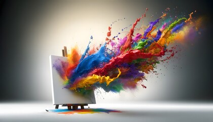 Dynamic Scene Of Colorful Paint Being Splashed Onto A Blank Canvas1