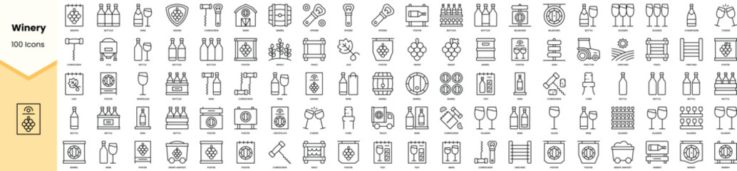 Set of winery icons. Simple line art style icons pack. Vector illustration