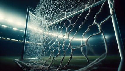  soccer net on the goal - obrazy, fototapety, plakaty