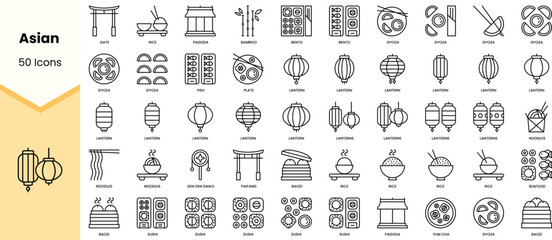 Set of asian icons. Simple line art style icons pack. Vector illustration