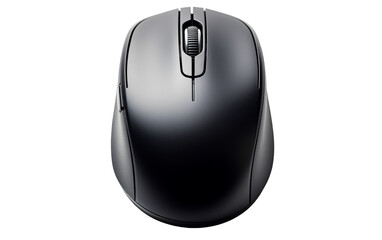 A sleek black computer mouse resting on a pristine white background