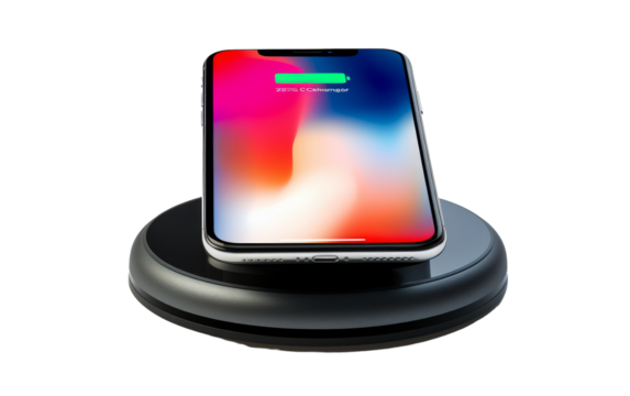 An iPhone receiving a charge on a wireless charger