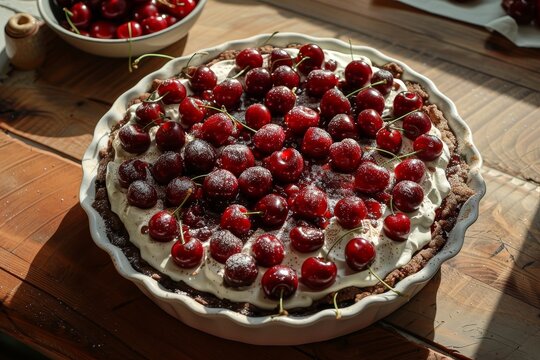 Black Forest cake or cherry pie with cream