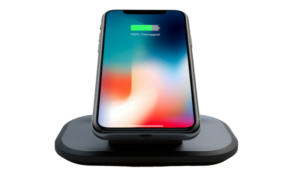 An iPhone seamlessly connected to a charging dock, ready to power up for the day