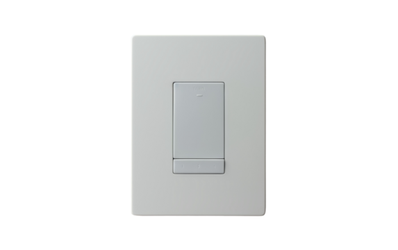 A white light switch stands out against a white background, symbolizing power and control