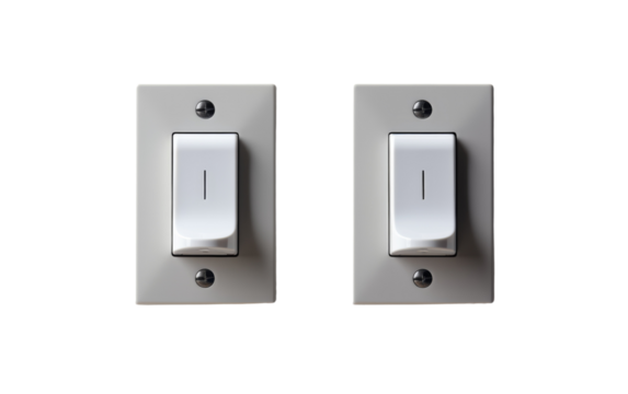 Pair of light switches rest on a white wall, awaiting someone to bring light