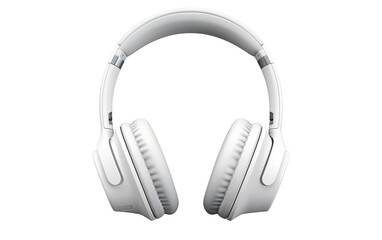 A pair of white headphones resting on a white background