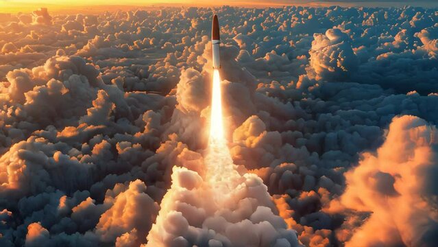 Rocket Launching Above Clouds