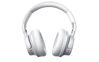 Pair of white headphones resting on a white background