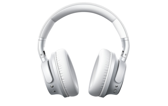 Pair of white headphones resting on a white background