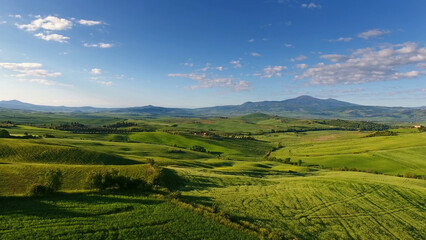 Tuscany aerial landscape of farmland hills