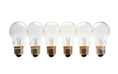 A group of light bulbs, shining brightly, clustered closely together