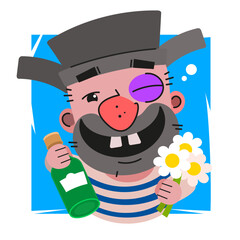 Set of character happy man. A businessman holds a laptop in his hands, a mug of tea, a smartphone, a credit card. Welcome gesture. Hello. Vector illustration in cartoon