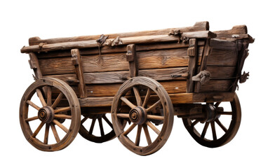 Fototapeta na wymiar A vintage wooden wagon with large wheels stands alone against a clean white background