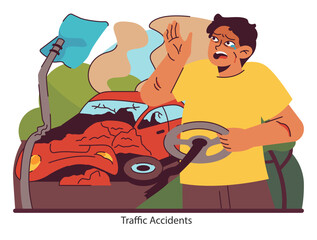 Road safety alert. Flat vector illustration.