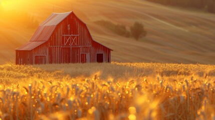 Country Charm: Barn and Wheat Fields, generative ai