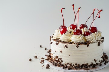 Cake with cream chocolate and cherries - obrazy, fototapety, plakaty