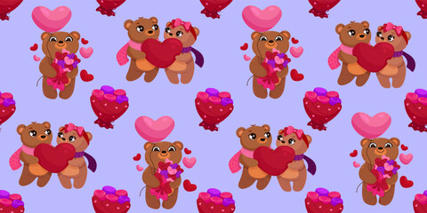 Cute Valentines day seamless pattern. Vector illustrations for valentines day, stickers, greeting cards