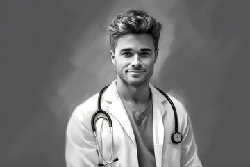 Portrait of a male doctor, Greeting card for International Nurses Day, AI generation