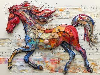 A colorful horse made of paper and beads