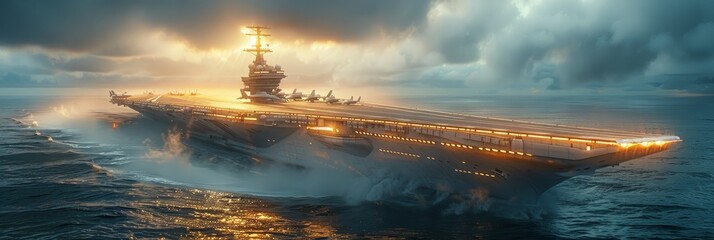 Dominant warship traversing expansive maritime horizons - obrazy, fototapety, plakaty