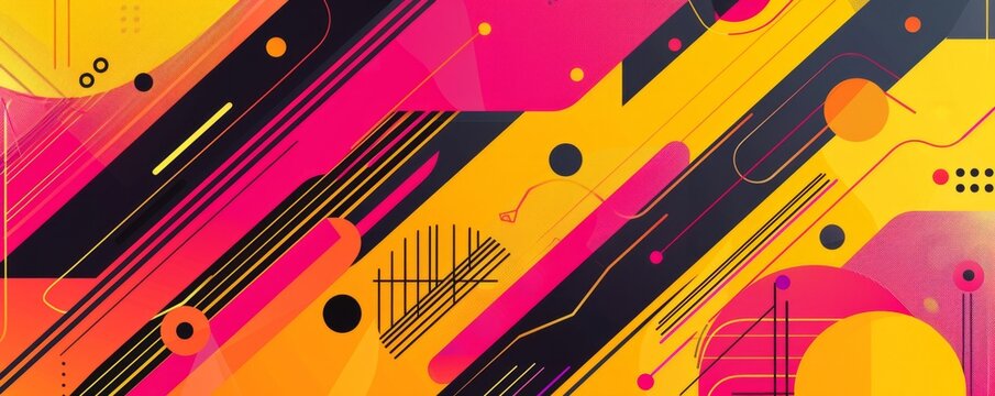 Colorful geometric background presentation design, colorful, yellow pink orange, lines and shapes Generative AI