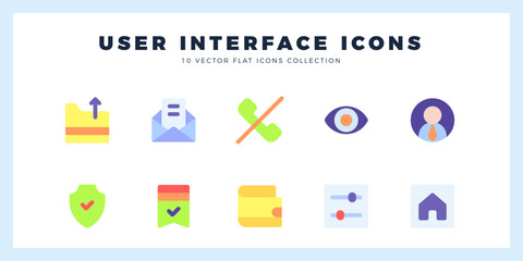 10 User Interface Flat icons pack. vector illustration.