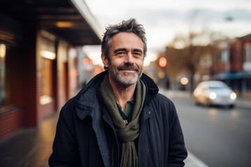Obraz premium Portrait of handsome middle-aged man in the city street.