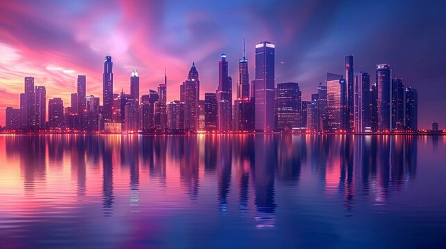 City Lights: Modern Skyline Reflections, generative ai