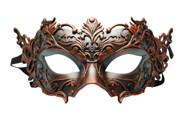 A detailed brown mask with intricate designs showcases its ornate beauty