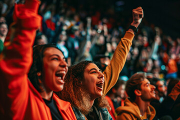 Audience members showing their enthusiasm and support during a sports event