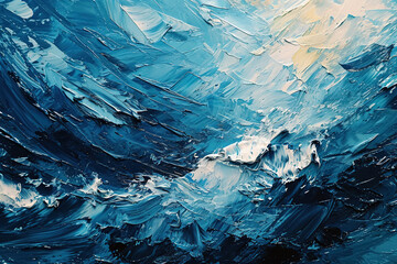 Artistic abstract background of rough oil paint brushstrokes in blue, white and black colors