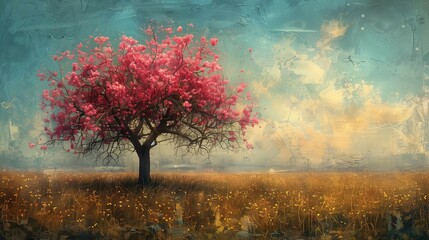 Serene Apple Blossom Tree in Meadow, generative ai